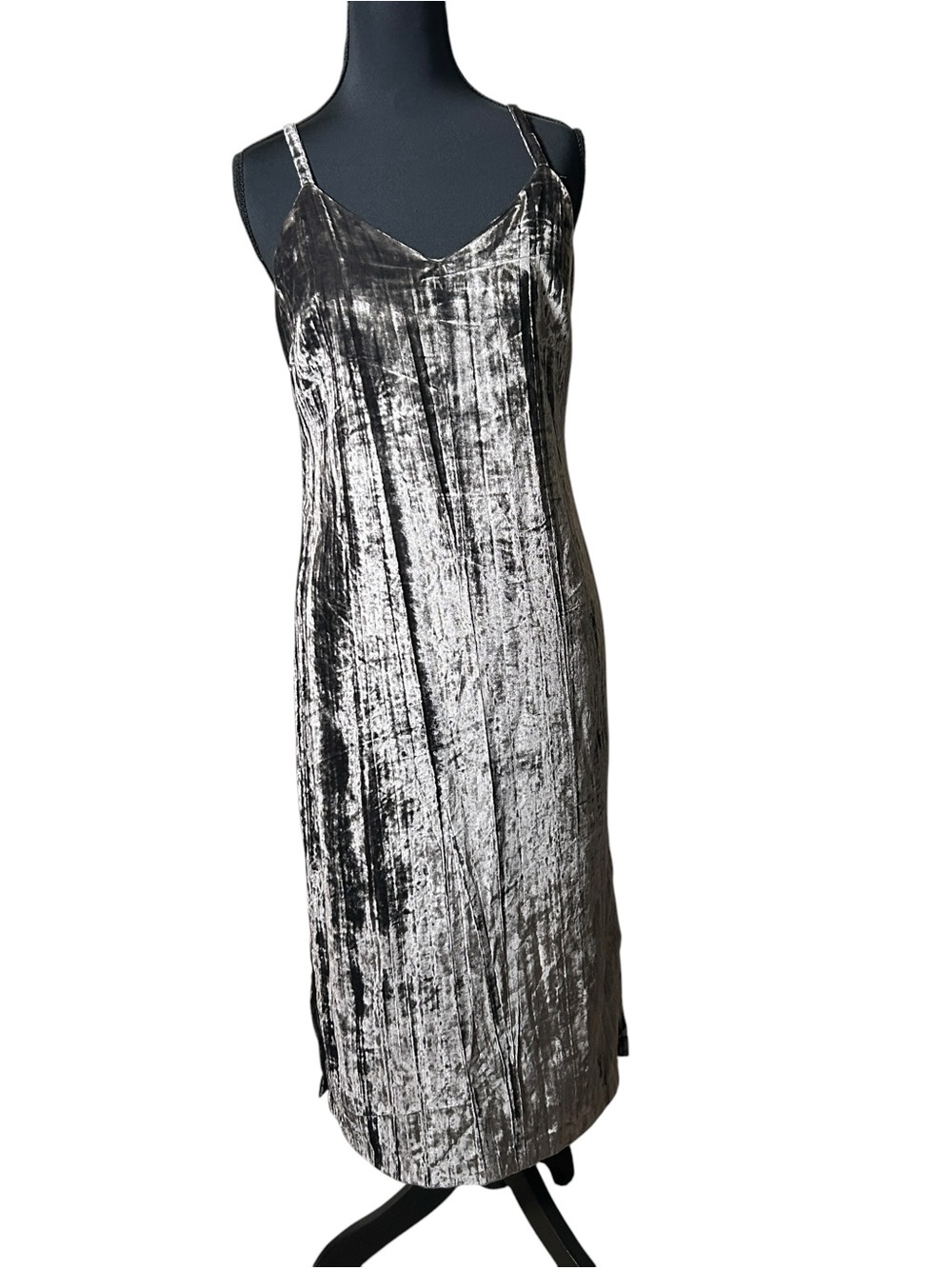 Splendid Black Crushed Velvet Midi Slip Dress Size XS NWT - Picture 1 of 13